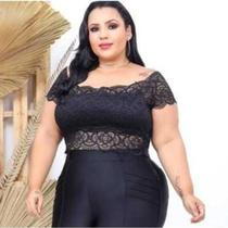 Blusa Cropped plus size feminino renda ciganinha manga curta prática