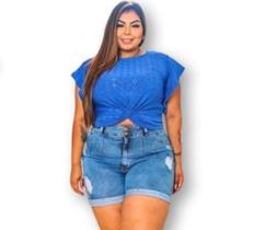 Blusa cropped plus size laise manga morcego transpassada