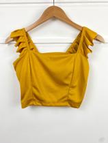 Blusa Cropped poliéster alça babado com bojo moda feminina casua moda verão