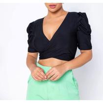 Blusa Cropped poliéster multiformas manga curta princesa amarração feminino tendência