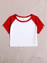 Blusa Cropped Raglan Vermelho Soltinha Lisa Sem Estampa - No Sense