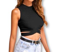 Blusa Cropped recorte lateral viscolycra cavada feminina confortável