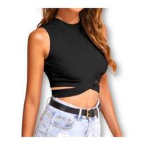 Blusa cropped recorte lateral viscolycra cavada feminina tendência