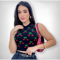 Blusa Cropped regata feminina Trico modal Top cereja casual