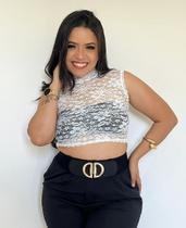 Blusa Cropped Renda Branca Regata Gola Alta Transparência Feminina Moda Modesta Tendência Balada Sensual Regata Chic - Blusa Cropped Renda Branca Regata Gola Alta Transparência Feminina Moda Modesta Tendência Balada Sensual Regata Chic -