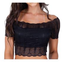 Blusa Cropped renda ombro a ombro com bojo feminina