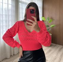 Blusa Cropped Rendada Basica Tricot Blusa Cropped Rendada Basica Tricot