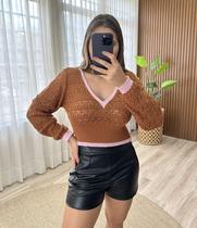 Blusa Cropped Rendada Tricot Inverno