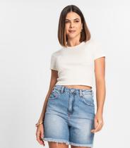 Blusa Cropped Ribana Básica Rovitex Bege