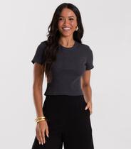 Blusa Cropped Ribana Básica Rovitex Cinza Blusa Cropped Ribana Básica Rovitex Cinza