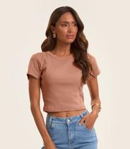 Blusa Cropped Ribana Básica Rovitex Marrom