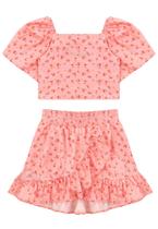 Blusa Cropped Saia Estampado Floral Jardim Pituchinhus