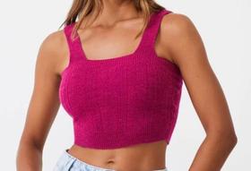Blusa cropped sem manga em trico texturizado roxo Blusa cropped sem manga em trico texturizado roxo