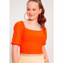 Blusa Cropped Teen Lunender em Canelado - Laranja Blusa Cropped Teen Lunender em Canelado - Laranja