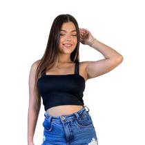 Blusa Cropped Top Alça Larga Suplex Forrado Tecido Duplo