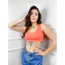 Blusa cropped top cavado canelado confortável feminino moda básica