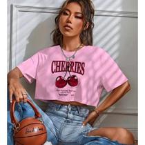 Blusa Cropped Top Estilosa Oversized Feminina Cherry Verão Blusa Cropped Top Estilosa Oversized Feminina Cherry Verão