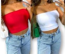 blusa cropped top faixa feminino tendência