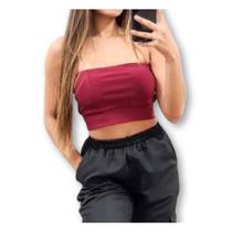 Blusa cropped top faixa poliéster feminino moda blogueira