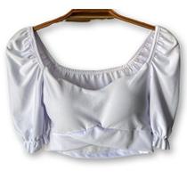 Blusa cropped top poliéster feminino manga bufante com bojo transpassado