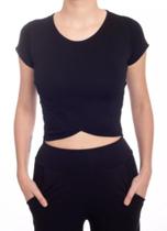 Blusa Cropped Transpassado Manga Curta Feminino Básico - Pollaco Confecções