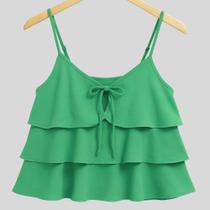 Blusa Cropped Tres babados com alças regualveis Basico Duna