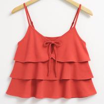 Blusa Cropped Tres babados com alças regualveis Basico Duna