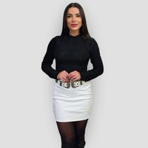 Blusa Cropped Tricô Feminina Trançado Manga Longa Blogueira