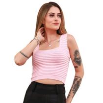 Blusa Cropped Tricô Feminino Moda Verão Top Nervura