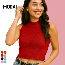 Blusa Cropped Tricot Relevo Modal Gola Redonda