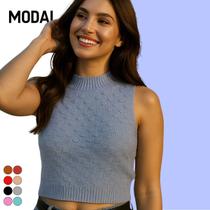 Blusa Cropped Tricot Relevo Modal Gola Redonda