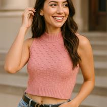 Blusa Cropped Tricot Relevo Modal Gola Redonda