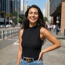 Blusa Cropped Tricot Relevo Modal Gola Redonda