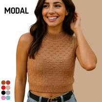Blusa Cropped Tricot Relevo Modal Gola Redonda