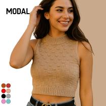 Blusa Cropped Tricot Relevo Modal Gola Redonda