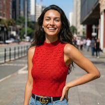 Blusa Cropped Tricot Relevo Modal Gola Redonda