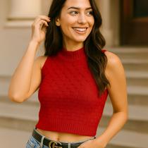 Blusa Cropped Tricot Relevo Modal Gola Redonda