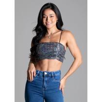 Blusa Cropped Tule Com Transparencia Sawary Fashion