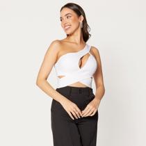 Blusa Cropped um Ombro Só Cruzado Branco Blusa Cropped um Ombro Só Cruzado Branco