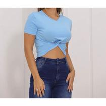 Blusa Cropped viscolycra manga curta nozinho feminino