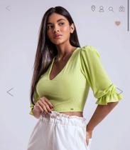 blusa cropped Viscose Com Manga Babado blusa cropped Viscose Com Manga Babado