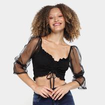 Blusa Cropped Volare Manga Bufante Amarração Feminina