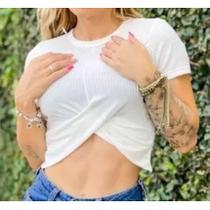 Blusa cropped X feminino manga curta