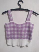 Blusa Cropped xadrez de lã feminino - Tamanho P