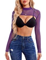 Blusa curta Avidlove Sheer, manga comprida, rave, roxa, XXL Blusa curta Avidlove Sheer, manga comprida, rave, roxa, XXL