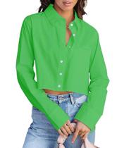 Blusa curta com botões e manga comprida de primavera para mulheres Blusa curta com botões e manga comprida de primavera para mulheres