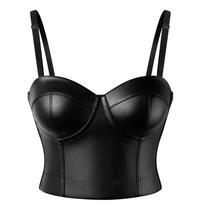 Blusa Curta Cropped Corset Top Couro Pu Lycra Bojo Alça