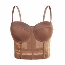 Blusa Curta Cropped Corset Top Transparente Lycra Bojo Alça