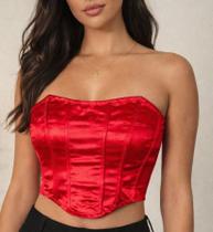 Blusa Curta Cropped Top Tubo Corset Lycra Barra V S/ Alça Blusa Curta Cropped Top Tubo Corset Lycra Barra V S/ Alça