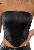 Blusa Curta Cropped Top Tubo Corset Lycra Barra V S/ Alça